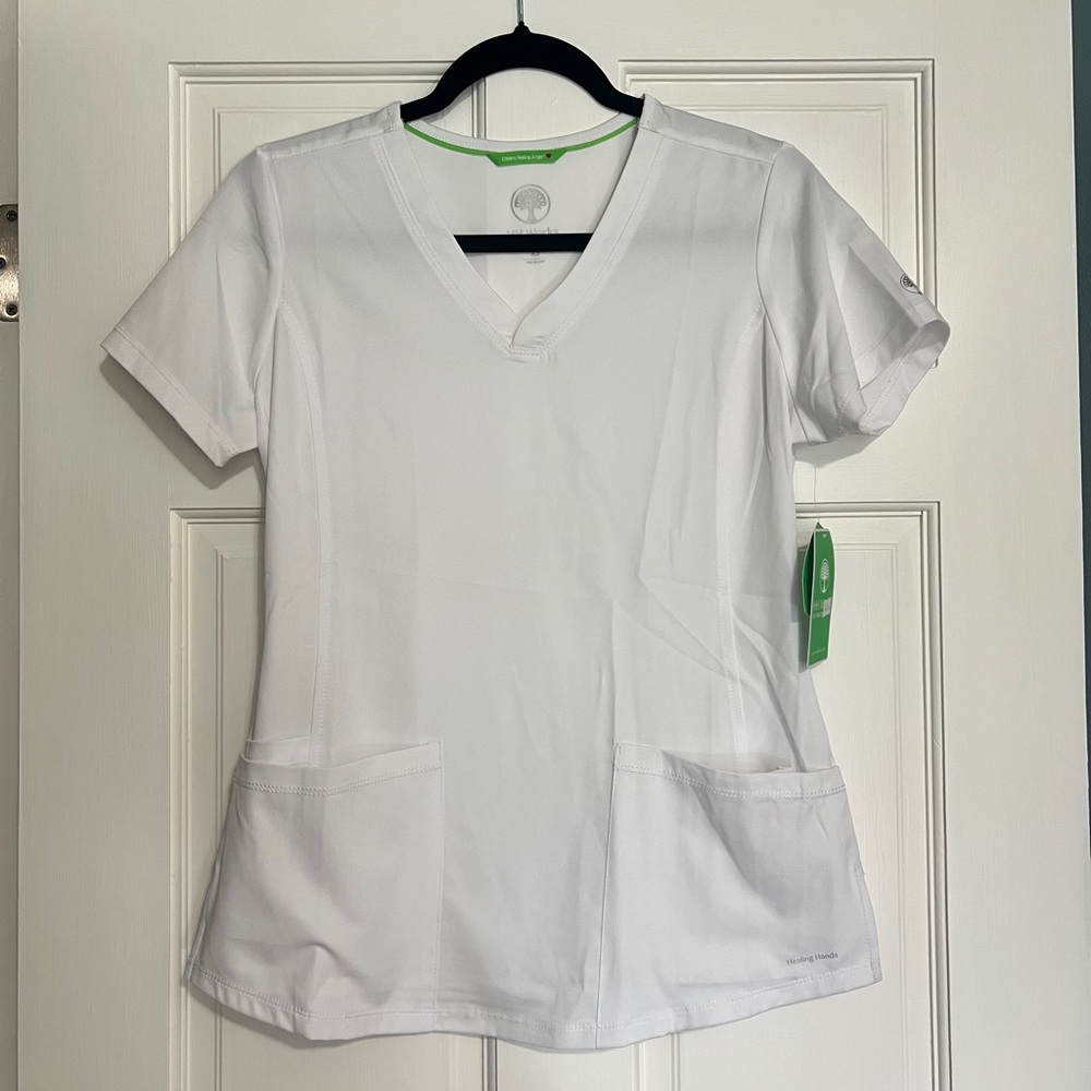 White V-Neck Women's Scrub Top